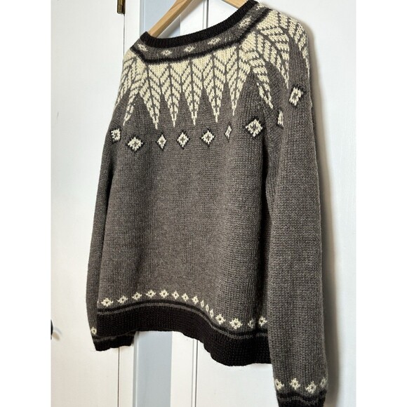 J Jill Cardigan Sweater Medium Brown Wildwood Fair Isle Wool Blend Nordic XL - Picture 8 of 11